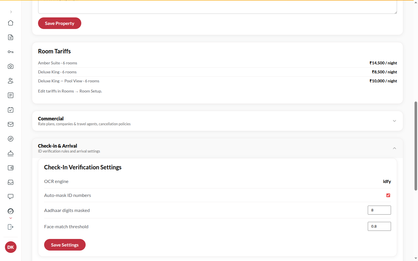 Screenshot: the Check-in verification section