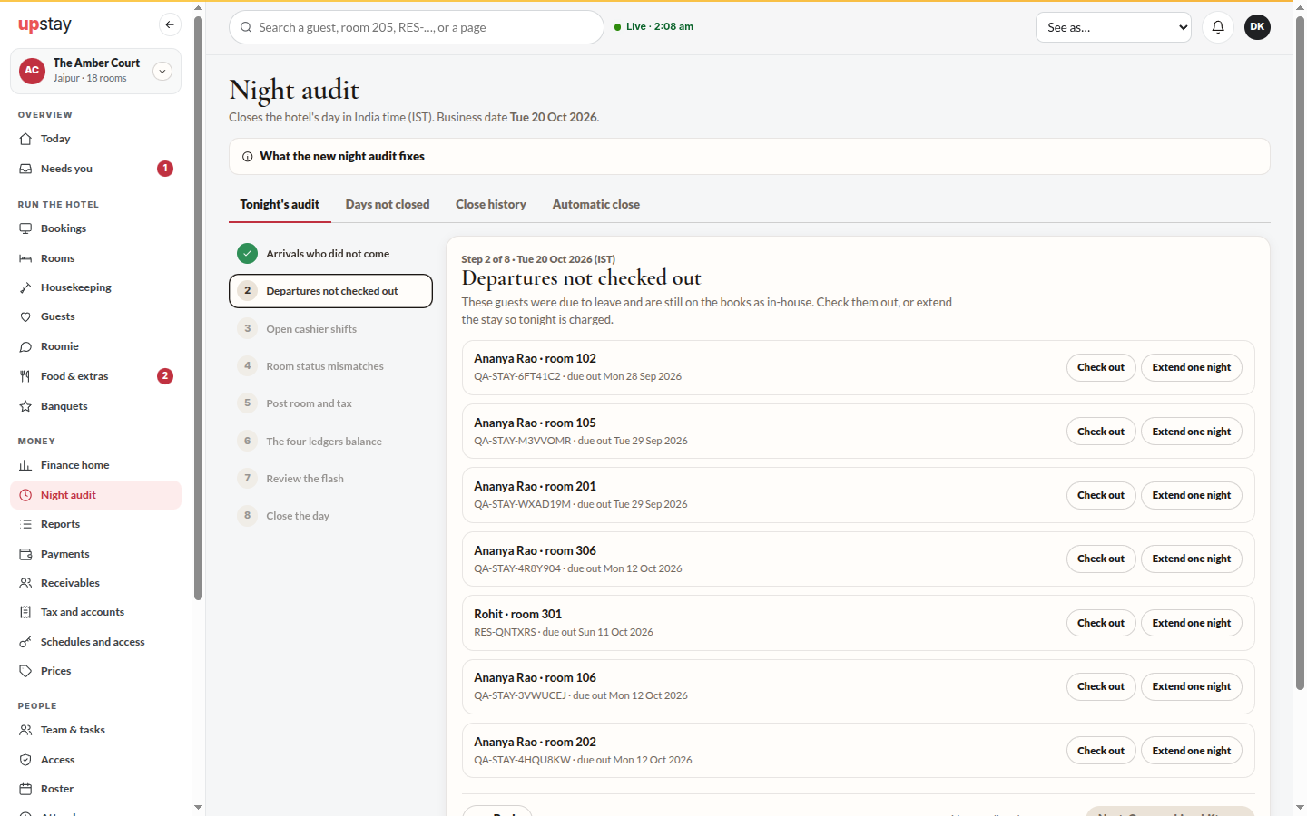 Screenshot: the night audit