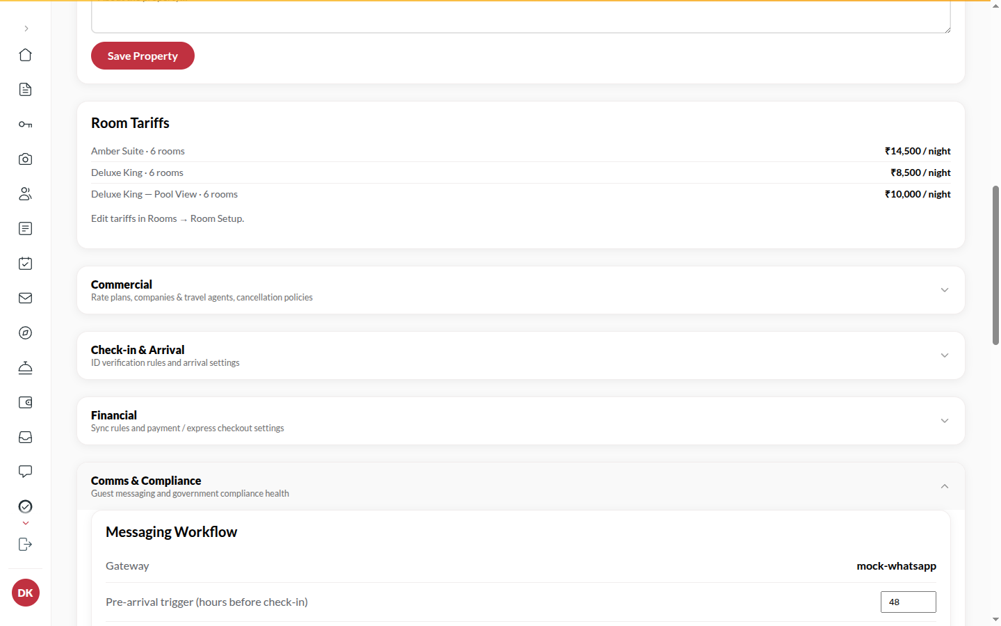 Screenshot: the Messaging workflow section