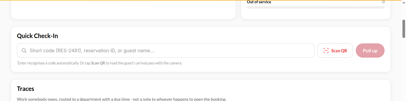 Screenshot: Quick check-in