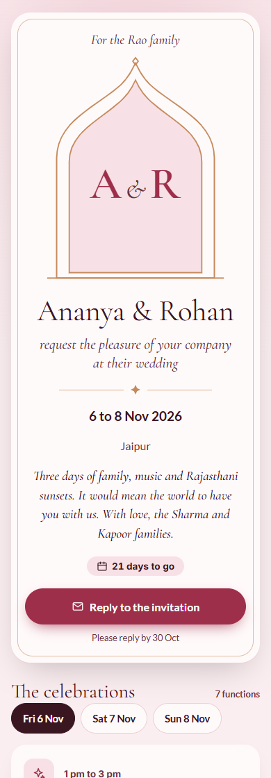 Screenshot: the invitation with Reply to the invitation