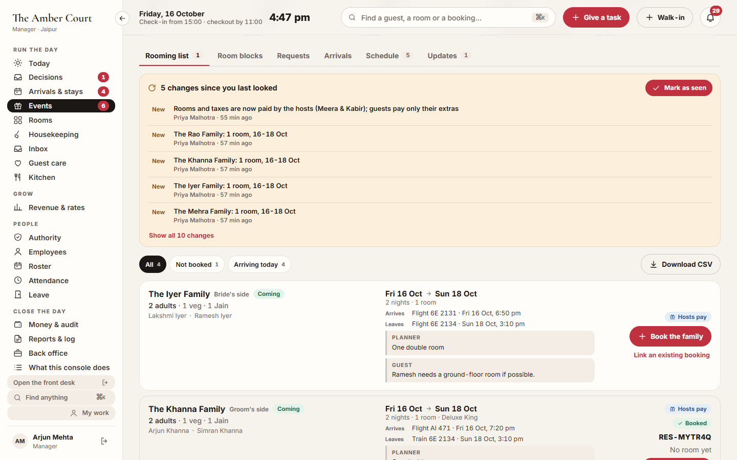 Screenshot: the Rooming list with the changes since you last looked