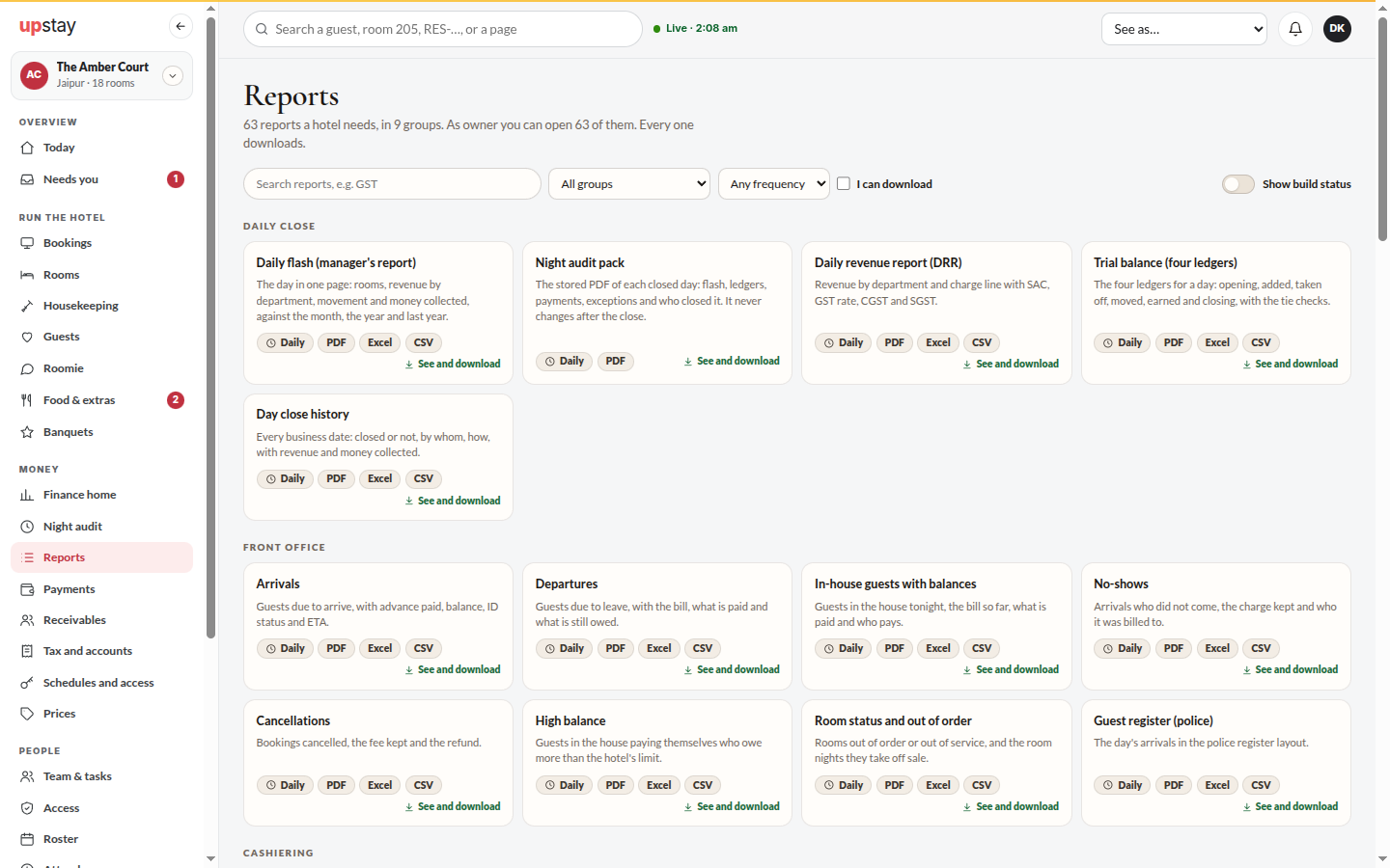 Screenshot: the reports library