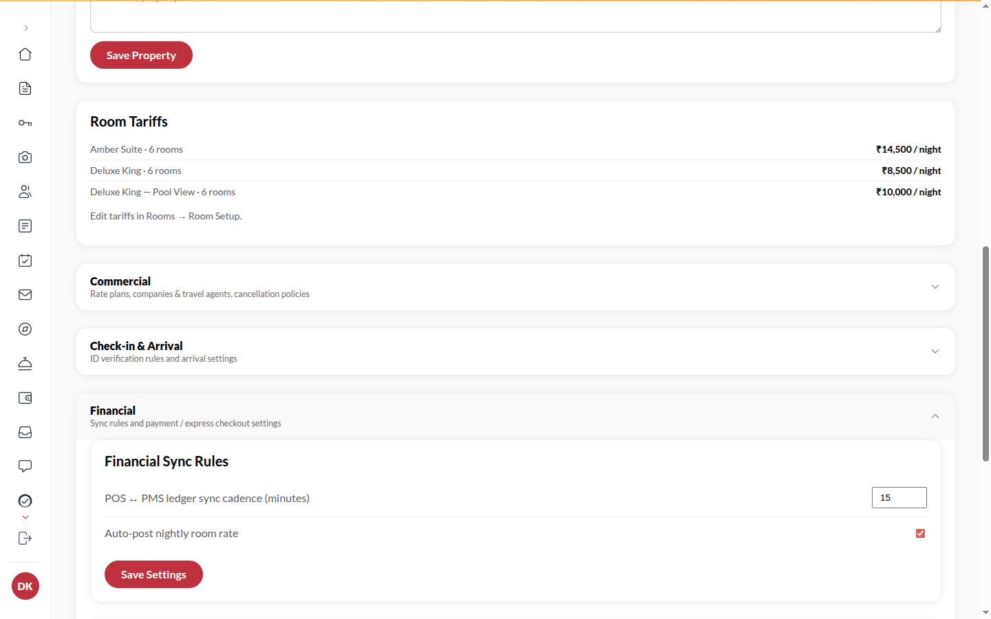 Screenshot: Financial sync rules