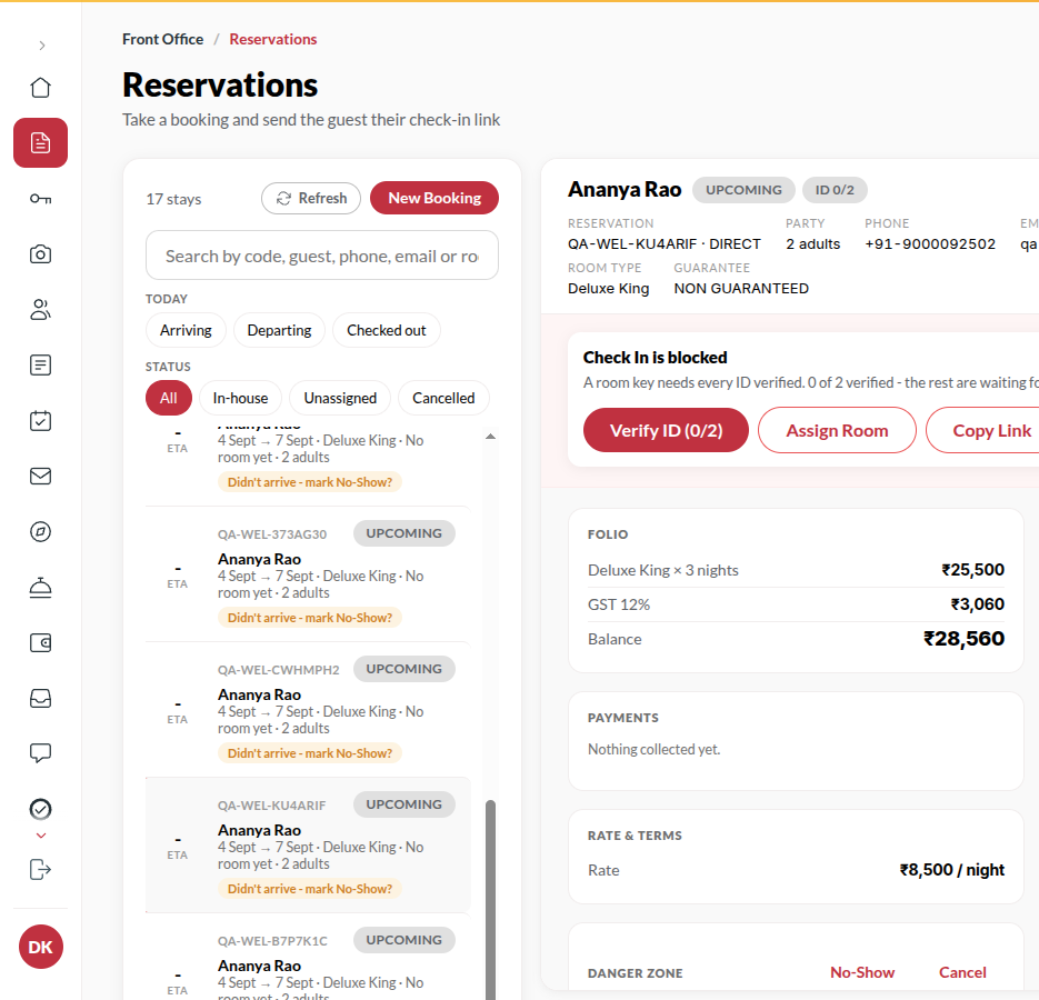 Screenshot: the Bill tab of a guest file