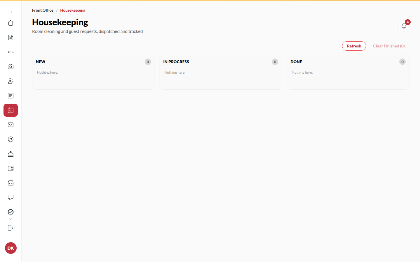 Screenshot: the Housekeeping board