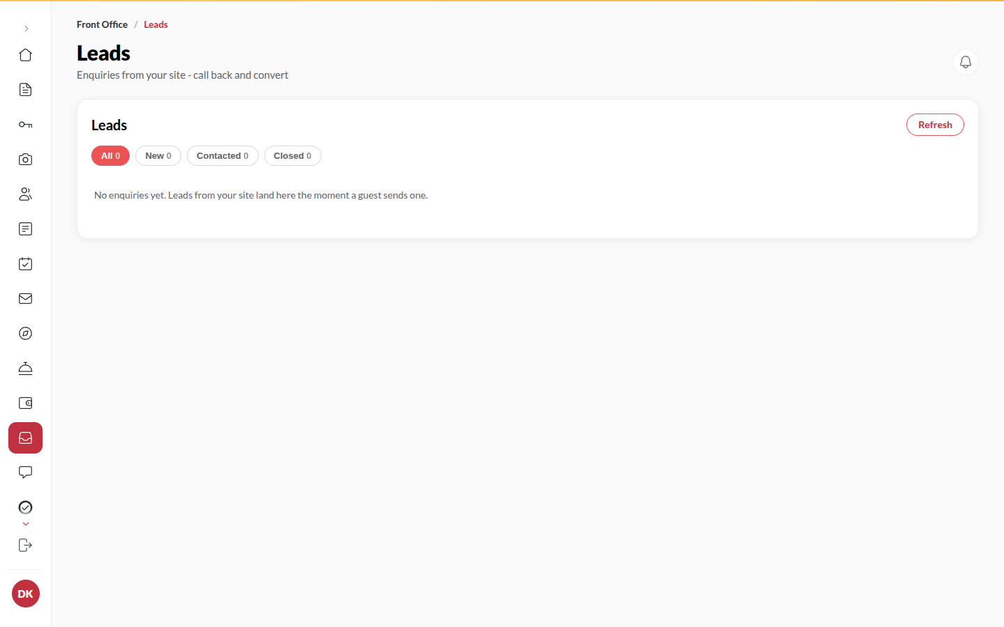 Screenshot: the Leads inbox with a new lead open