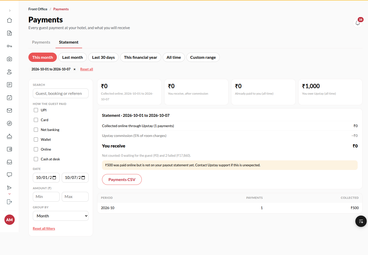 Screenshot: the Statement tab