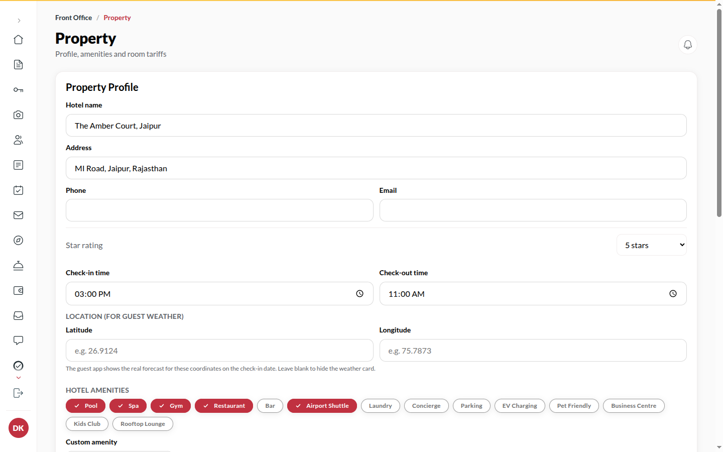 Screenshot: the Property profile section