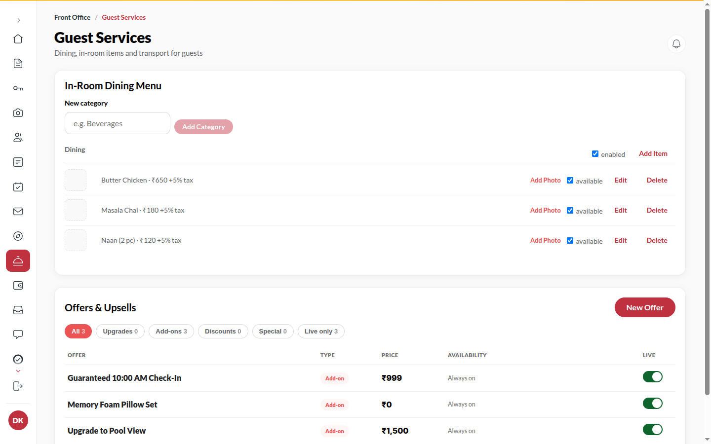 Screenshot: the kitchen board