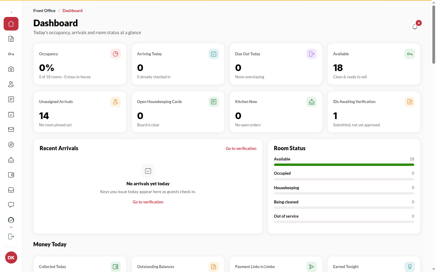 Screenshot: the console with the rail open on Today