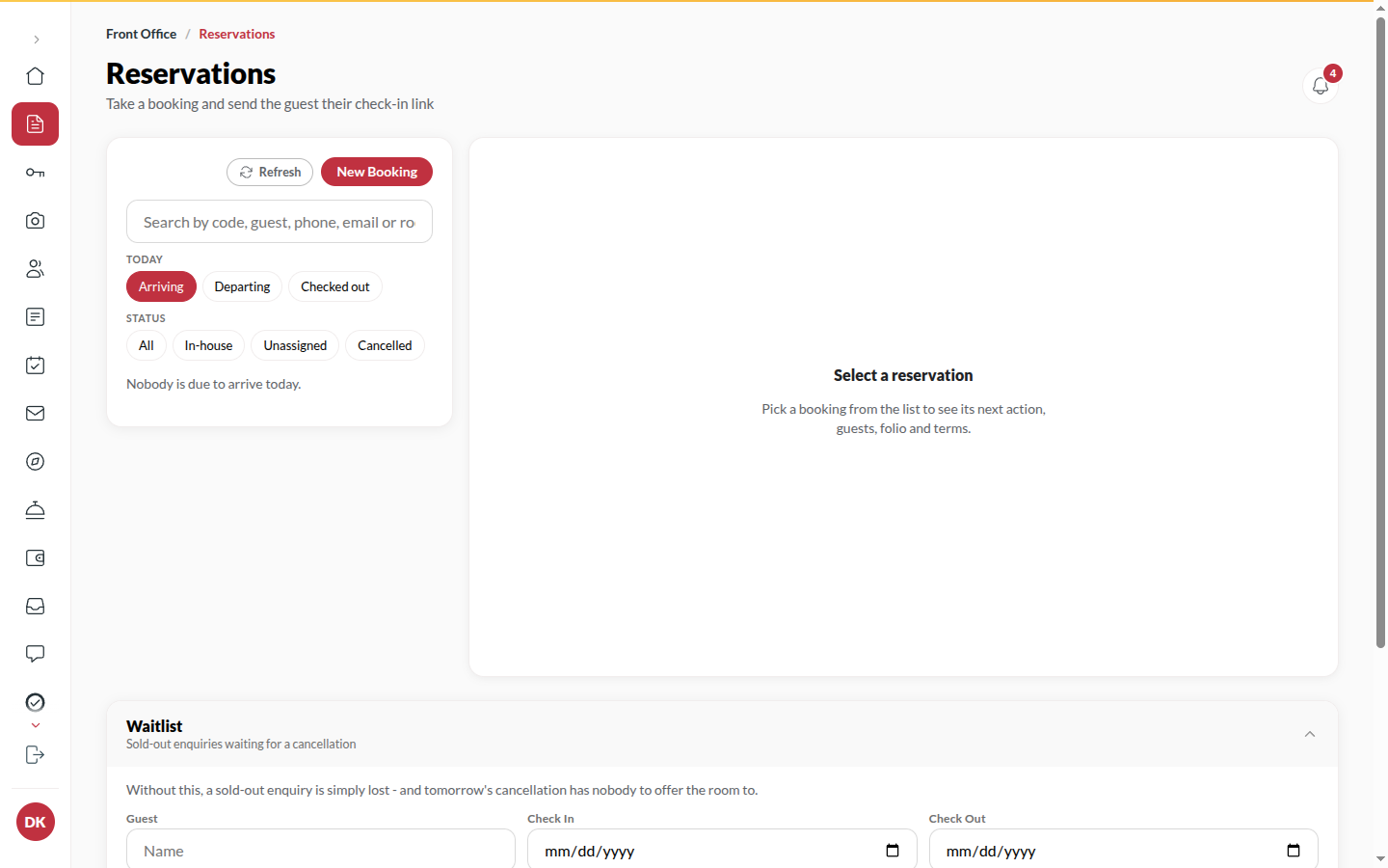Screenshot: the Waitlist view